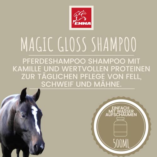 EMMA ♥ Champú económico para Caballos I Cuidado del Caballo I Cuidado del Pelo I Champú para Caballos y Perros I Manzanilla y proteínas I Limpieza Suave, pH Neutro 2 x 500 ml