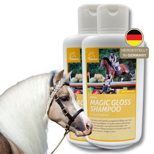 EMMA ♥ Champú económico para Caballos I Cuidado del Caballo I Cuidado del Pelo I Champú para Caballos y Perros I Manzanilla y proteínas I Limpieza Suave, pH Neutro 2 x 500 ml