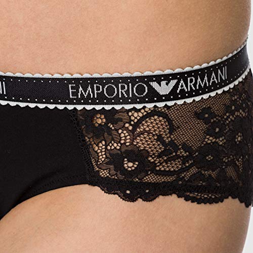 Emporio Armani Cheeky-Calzoncillos de Encaje de algodón sostenible Briefs, Negro, S para Mujer