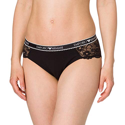 Emporio Armani Cheeky-Calzoncillos de Encaje de algodón sostenible Briefs, Negro, S para Mujer