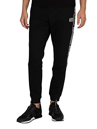 Emporio Armani EA7 de los Hombres Joggers de Marca Lateral, Negro, L