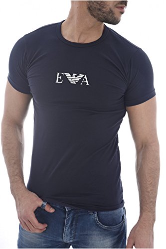 Emporio Armani Hombre 2 Pack camiseta de algodón stretch, Azul, Large