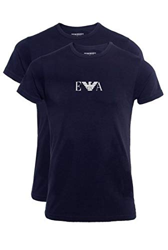 Emporio Armani Hombre 2 Pack camiseta de algodón stretch, Azul, Large