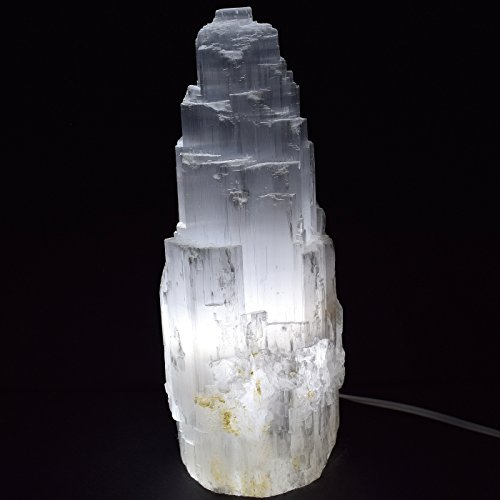 Enorme lámpara de selenita de raso de 3,6 kg, 29,2 cm, cristal natural, forma de montaña, piedra mineral con cordón y bombilla LED - Marruecos