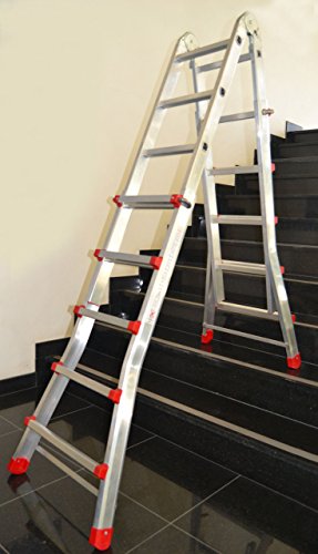 Escalera Articulada Telescópica Plegable 5+4 en 2 Tramos Profesional de Aluminio. Escada Articulada Telescópica (Hasta 18 Peldaños/Até 18 degraus)