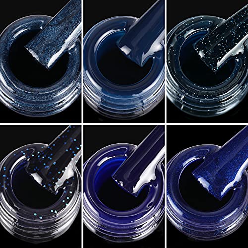 Esmaltes Semipermanentes, Kastiny 9PCS Ojos Gato Azul Oscuro Colección Pintauñas Semipermanente con Base, Capa Superior Brillante y Mate, Uñas Gel UV LED para Navidad y Año Nuevo