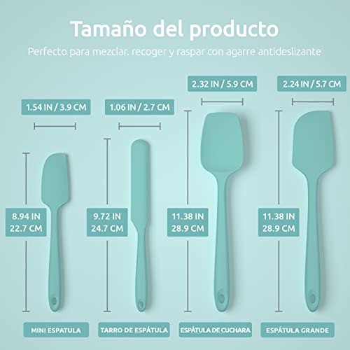 Espatulas Silicona Cocina Reposteria Lengua: U-Taste 315℃ Resistente al Calor Utensilios de Espátula para Cocinar y Hornear, Juego de 4 Paletas Cocina Antiadherentes Flexibles sin BPA, Cielo Acuático