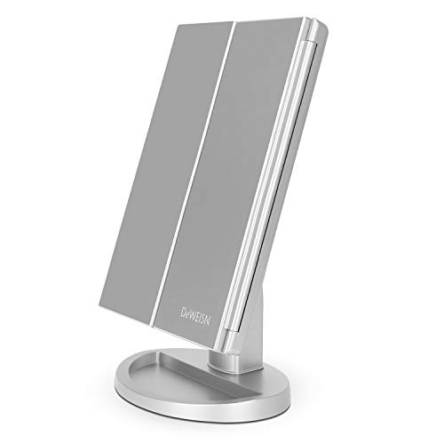 Espejo de Maquillaje con LED, Iluminado Espejo de Mesa Luz con Ampliación 1X / 2X / 3X Plegable Espejo de la Vanidad Rotación 180° Pantalla Táctil Espejo Cosmético para Hombre y Mujer