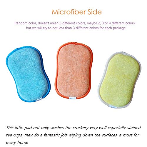 Estropajo Estropajo de cocina de doble cara esponjas de microfibra antibacteriano sin olor Dish Scrubber Cepillo, ideal para antiadherente sartenes ollas, pack de 5 colores al azar.