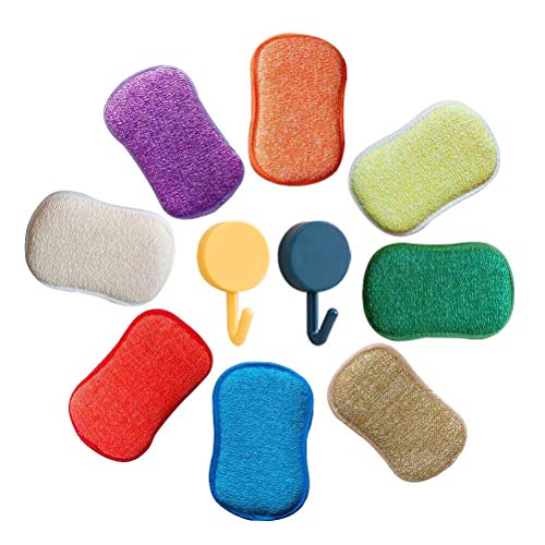 Estropajo Estropajo de cocina de doble cara esponjas de microfibra antibacteriano sin olor Dish Scrubber Cepillo, ideal para antiadherente sartenes ollas, pack de 5 colores al azar.