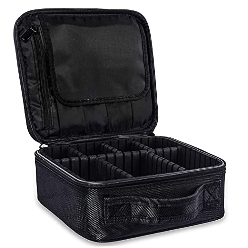 Estuche de maquillaje de viaje profesional para maquillaje de tren de maquillaje, organizador de herramientas de peluquería con compartimento ajustable, tela Oxford, color negro