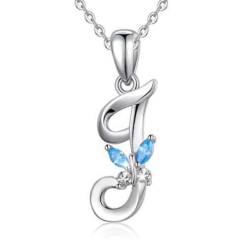 EUDORA Collar Mariposa Mujer Colgantes Iniciales Letras J Plata de ley 925 26 Alfabeto Inicial Nombre Cadena Collar con Zirconia Cúbico, Regalos Originales para Mujer Hermana Madre Abuela, 45,7cm