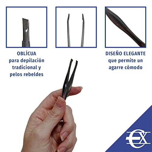 EUROXANTY Pinzas para depilación de cejas | Pinzas con punta para precisión | Pinzas para vello facial | 9 cm de largo | Punta oblicua y/o recta | Pinza de pelo | Plateada punta oblicua