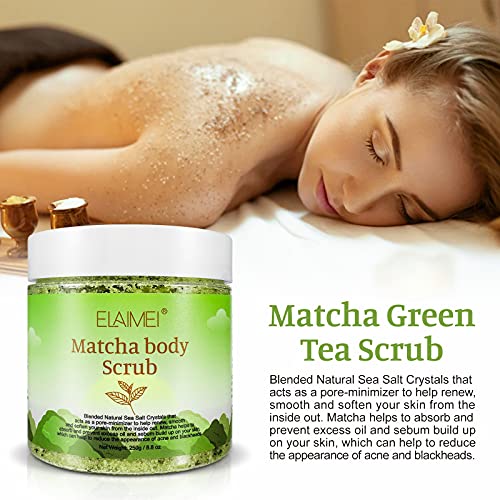 Exfoliante corporal Matcha - Exfoliante corporal y de pies de té verde 100% natural con exfoliante de sal del mar muerto que hidrata, nutre y suaviza la piel