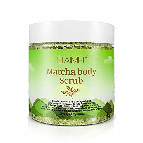 Exfoliante corporal Matcha - Exfoliante corporal y de pies de té verde 100% natural con exfoliante de sal del mar muerto que hidrata, nutre y suaviza la piel