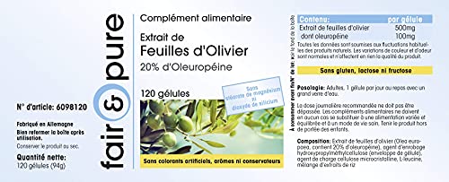 Extracto de Hoja de Olivo - 20% de Oleuropeína - Olive Leaf Extract - Alta pureza - 120 Cápsulas