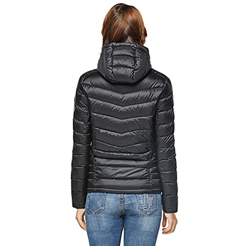 Extreme Pop Mujer Chaqueta con Capucha Pure Goose Down para el Invierno en Negro y Rosa (XL, Negro)