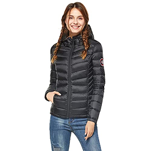 Extreme Pop Mujer Chaqueta con Capucha Pure Goose Down para el Invierno en Negro y Rosa (XL, Negro)