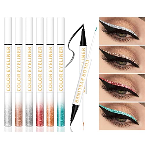 Eyeliner, Lápiz Delineador Líquido, Lápiz Delineador de Ojos Impermeable, para maquillaje de ojos, de delineador de ojos con brillos de diamantes con delineador metalizado brillante para ojos (01)