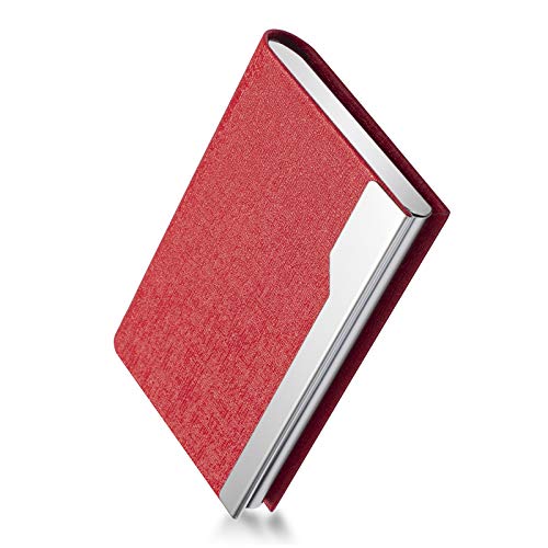 FACATH Funda para tarjetas de visita, de piel sintética de lujo, para tarjetas de nombre y tarjetas de acero inoxidable, con cierre magnético, color rojo