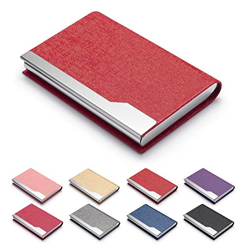 FACATH Funda para tarjetas de visita, de piel sintética de lujo, para tarjetas de nombre y tarjetas de acero inoxidable, con cierre magnético, color rojo