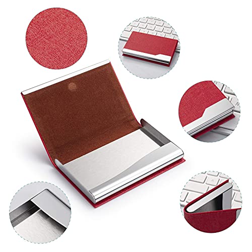 FACATH Funda para tarjetas de visita, de piel sintética de lujo, para tarjetas de nombre y tarjetas de acero inoxidable, con cierre magnético, color rojo