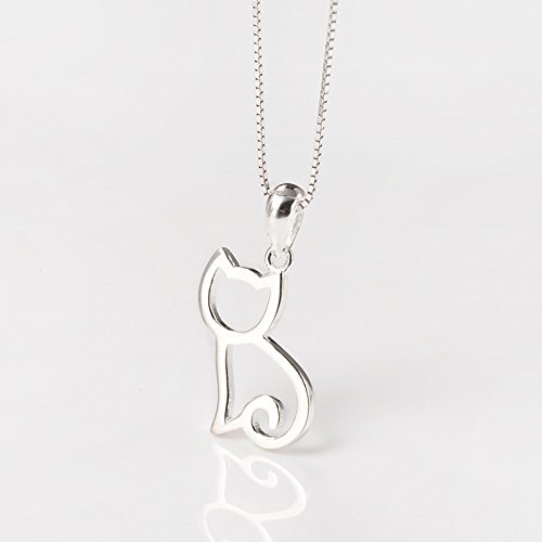 Fajewellery Mujer Collares de Plata de Ley 925 con Colgante del Gato