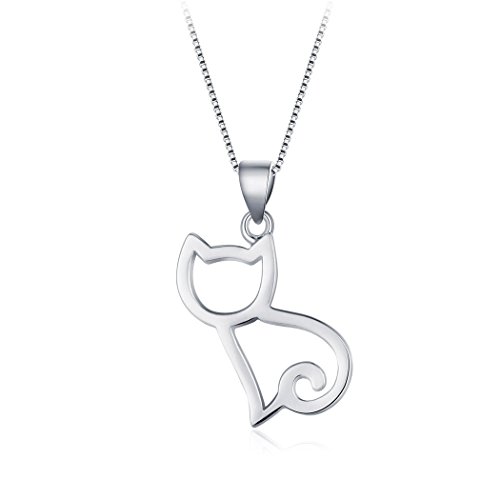 Fajewellery Mujer Collares de Plata de Ley 925 con Colgante del Gato