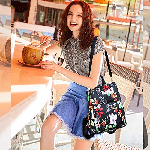 FANDARE Bolsos Mochila Mujer Bolsa de Hombro Antirrobo Bolso Mochilas Tipo Casual Niña Bolsas Escolares Adolescente Daypacks para Outdoor Viaje 3 in 1 School Bag Impermeable Nylon Flores Negras