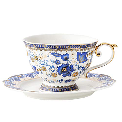 fanquare Vintage Taza de Té de Flores Azules China De Hueso, Juego de Taza de Café y Platillo de Porcelana, 200ml