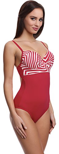 Feba Push-Up Monokini Trajes de Baño Enteros 1 Pieza Bañadores Ropa Verano Mujer SC1RL2T (Rojo/Crema, EU Cup 90B/Bottom 44 (ES 105B/46))