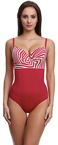 Feba Push-Up Monokini Trajes de Baño Enteros 1 Pieza Bañadores Ropa Verano Mujer SC1RL2T (Rojo/Crema, EU Cup 90B/Bottom 44 (ES 105B/46))