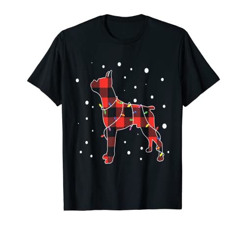 Feliz Navidad Pitbull a cuadros rojos Camiseta