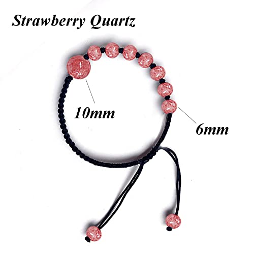 Feng Shui Black Obsidian Pulsera de riqueza de fresa natural Pulsera de cuarzo de fresa de 6 mm Pulsera cristal mujeres Hombres Metafísico Estilo de vacaciones Talismán suerte,Strawberry quartz