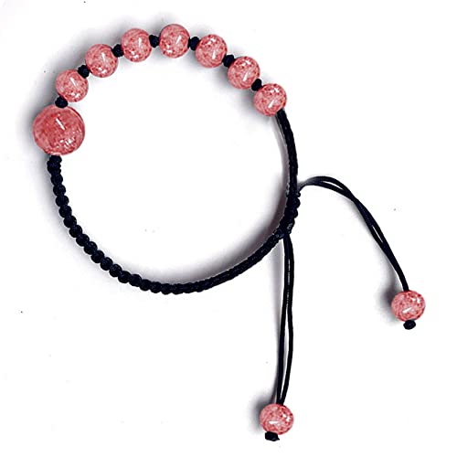 Feng Shui Black Obsidian Pulsera de riqueza de fresa natural Pulsera de cuarzo de fresa de 6 mm Pulsera cristal mujeres Hombres Metafísico Estilo de vacaciones Talismán suerte,Strawberry quartz