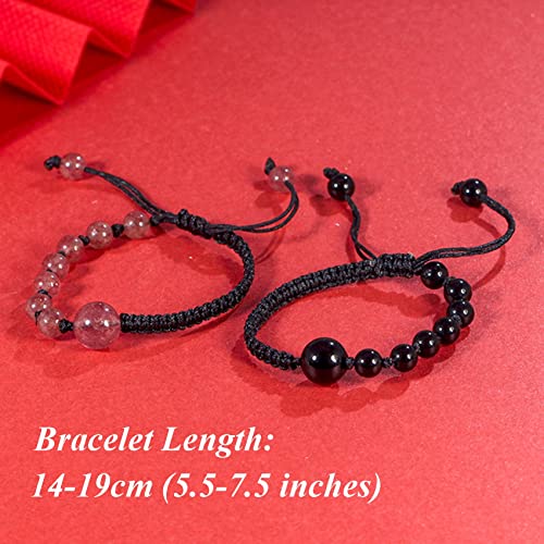 Feng Shui Black Obsidian Pulsera de riqueza de fresa natural Pulsera de cuarzo de fresa de 6 mm Pulsera cristal mujeres Hombres Metafísico Estilo de vacaciones Talismán suerte,Strawberry quartz