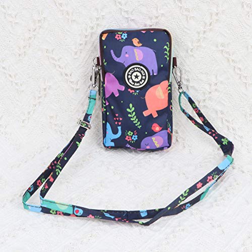 FENICAL bolso del teléfono con cremallera bolso con estampado de flores bolso de hombro de moda bolso del teléfono móvil para mujer bolsos colgantes para compras en viajes (elefante colorido)