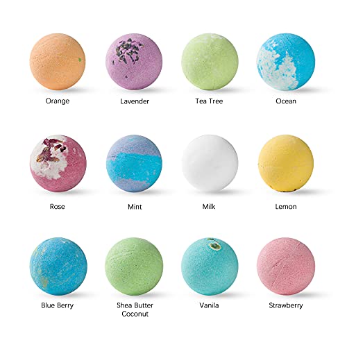 FERYES Bath Bombs Gift Set, 12 fragancias, baño de burbujas rico en natural orgánico, bomba de baño hecha a mano, la mejor idea de regalo para mujeres, niños