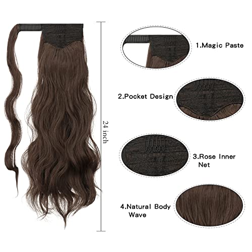 FESHFEN Coleta Postiza Rizada Pelo, 60 cm Largo Ondulado Wavy Ponytail Extension Cola de Caballo Extensiones Clip Postizos de Pelo Rizado para Mujeres Chica