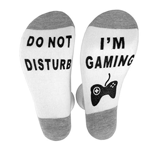 FGFD&OU Calcetines Mujer y Hombre de Algodón Calcetines Antideslizantes Calcetines Divertidos Casual Unisexo Socks con 'Do Not Disturb, I'm Gaming', Regalo para Navidad (A-Blanco, 39-46)
