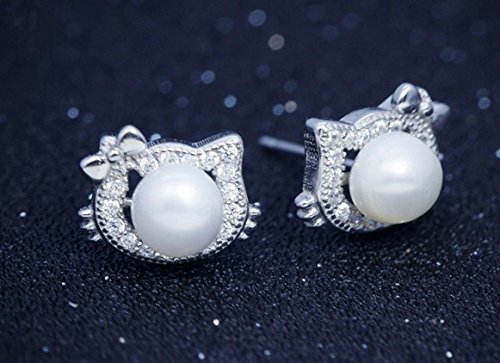 Findout – Pendientes de perlas Hello Kitty, plata de ley y circonita (f1661)