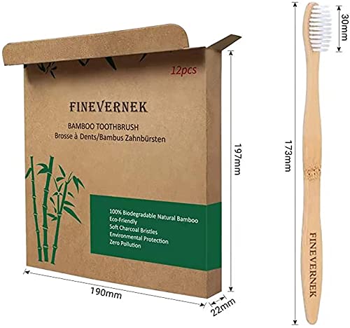 FINEVERNEK Kit de 12 Cepillos de Dientes de Bambú, Cepillos de Dientes de Bambú Natural y Ecolóico, 4 Colores Suaves Naturales de Cepillo de Diente de Bambú, para el Hogar y el Viaje