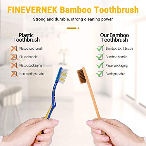 FINEVERNEK Kit de 12 Cepillos de Dientes de Bambú, Cepillos de Dientes de Bambú Natural y Ecolóico, 4 Colores Suaves Naturales de Cepillo de Diente de Bambú, para el Hogar y el Viaje