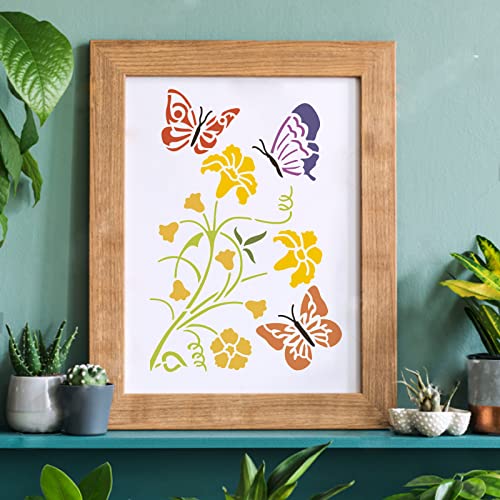 FINGERINSPIRE Plantillas de pintura de mariposa, 29,7 x 2,1 cm, plantillas de flores de diente de león, plantilla de mariposa reutilizables de Mylar para pintar en la pared de madera