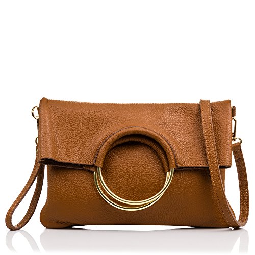 Firenze ARTEGIANI.Bolso de Mujer Piel auténtica.Bolso Mujer Cuero Genuino Dollaro.Tacto Suave. Bolso de Mano.Bolso Bandolera Mujer. Made in Italy. Vera Pelle Italiana. 29.5x20x5 cm. Color Leather