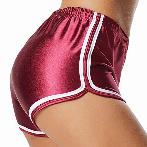 FITTOO Pantalones Cortos Leggings Mujer Mallas Yoga Alta Cintura Elásticos #2 Brillante Rojo S