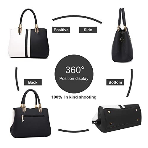 flintronic Bolso de Mano Mujer,Bolsos Con Correa Larga de Cuero PU Para Mujer, Tote Shopper Bag para Navidad y Fiesta,Casual,Formal y Trabajo, (Negro+Blanco)