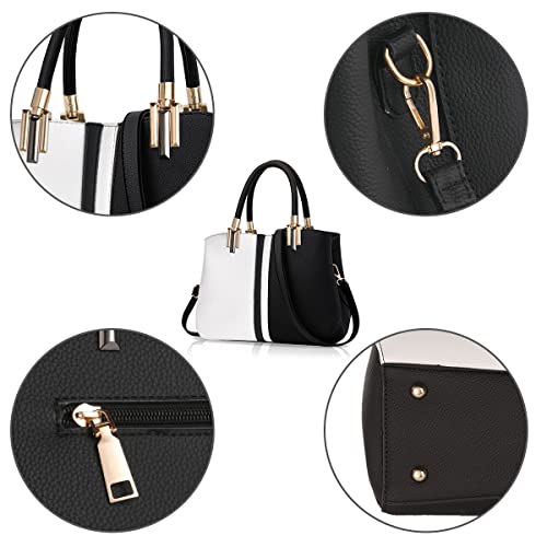 flintronic Bolso de Mano Mujer,Bolsos Con Correa Larga de Cuero PU Para Mujer, Tote Shopper Bag para Navidad y Fiesta,Casual,Formal y Trabajo, (Negro+Blanco)