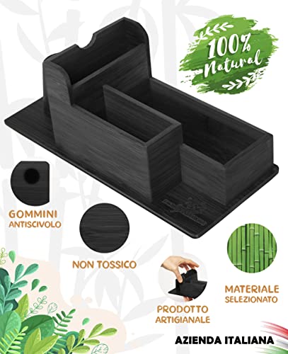 FMC SOLUTIONS Soporte para utensilios de café y té de bambú para caramelos, azúcar en bolsas, palas, tisanas, vasos y servilletas de papel – Organizador de mesa para casa y oficina (bambú negro)