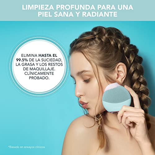 FOREO LUNA mini 3 Mint, cepillo de limpieza facial para todo tipo de pieles, ultra higiénico, modo Glow Boost, 12 intensidades, 400 usos por carga, conexión por app, 2 años de garantía